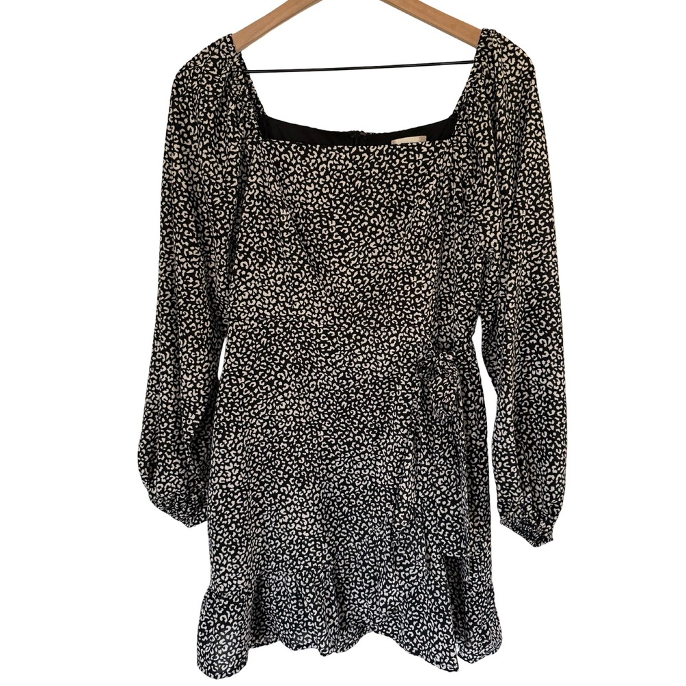 Altar'd State Leopard Print Mini Dress Black White Square Neck Long Sleeve M - Picture 3 of 7